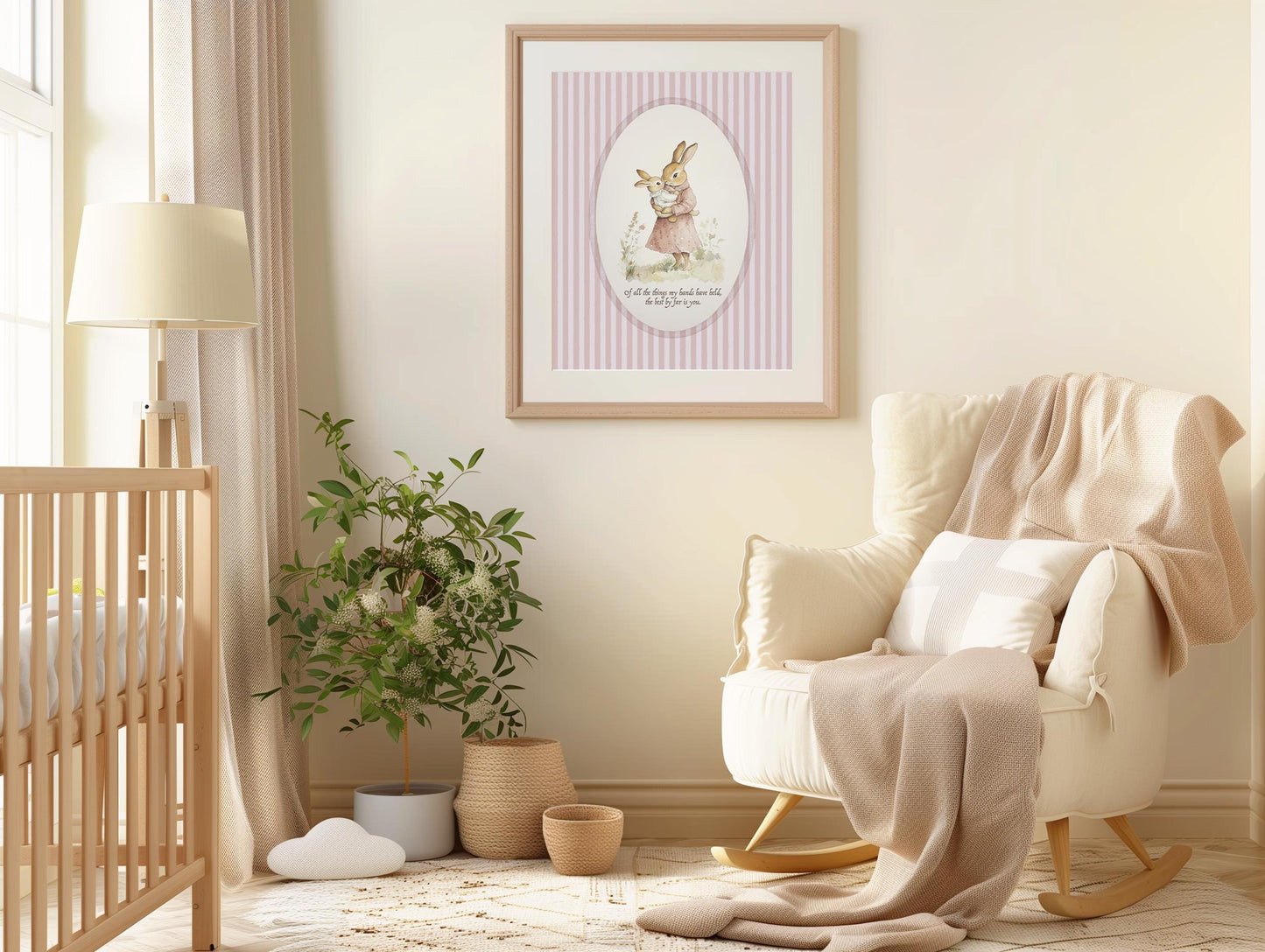Rabbit Nursery Art Print, Baby Shower Gift, Bunny Theme Nursery Wall Art, Mom & Baby Quote, Vintage Nursery Decor, 155