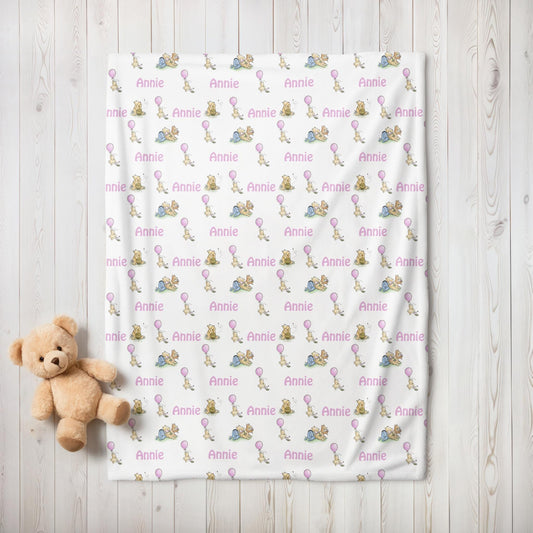 Classic Winnie the Pooh Personalized Nursery Blanket, Pink, Blue, Gender Neutral, Baby Shower Gift, Teddy Bear, Personalized Pattern