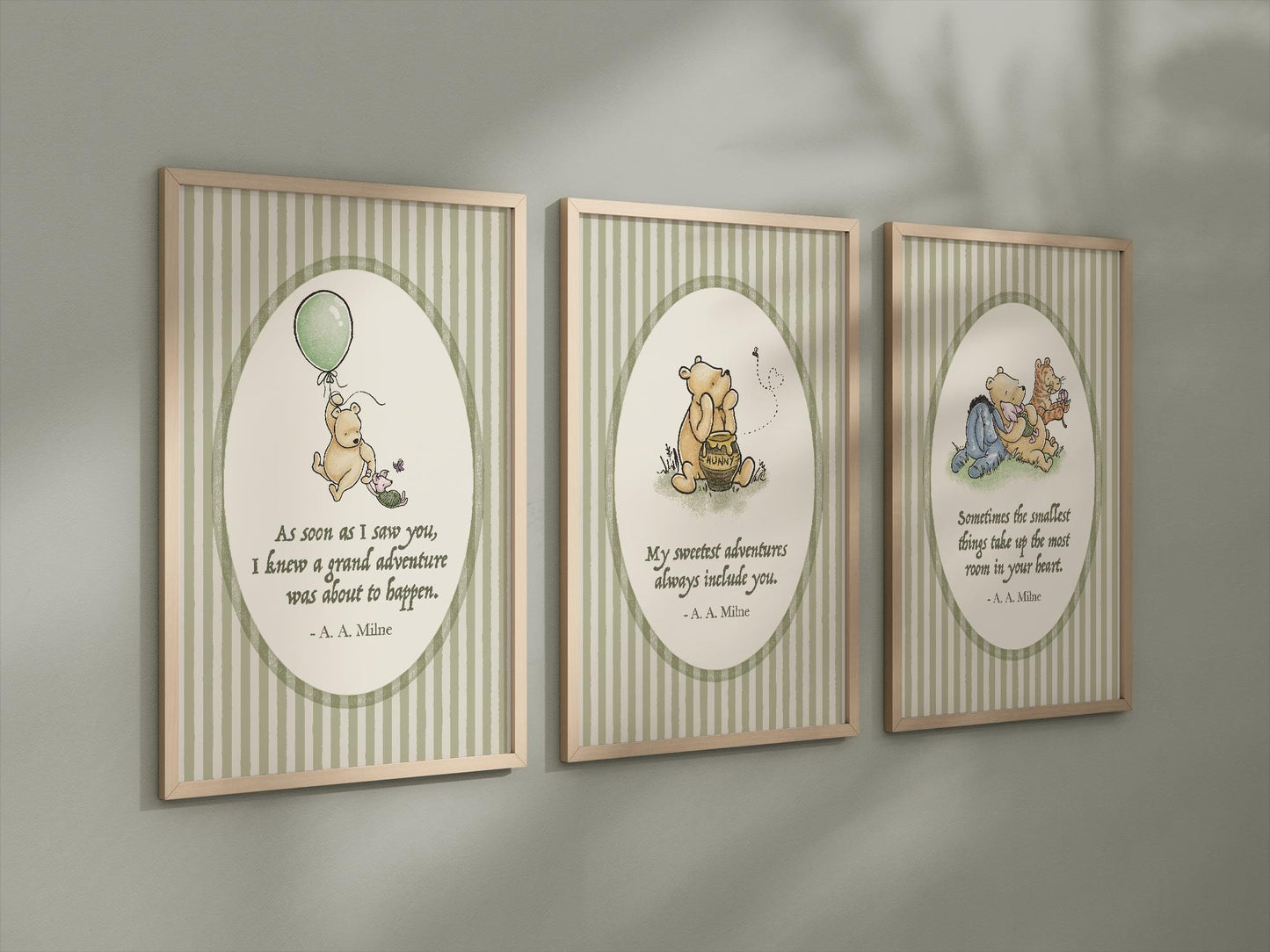 Set of 3 Classic Winnie-the-Pooh Nursery art prints, Gender Neutral Nursery, Winnie-the-Pooh inspirational quotes, new baby gift