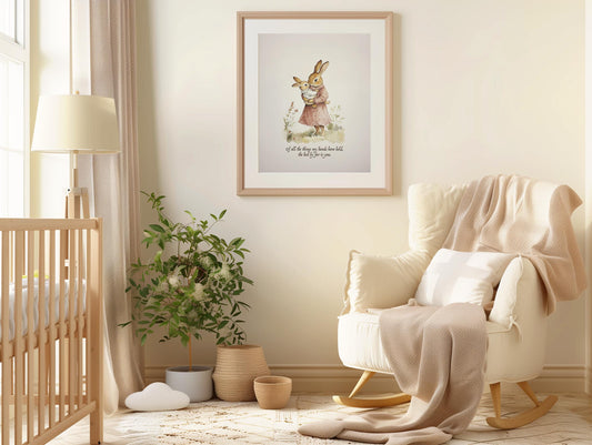 Rabbit Nursery Art Print, Baby Shower Gift, Bunny Theme Nursery Wall Art, Mom & Baby Quote, Vintage Nursery Decor, 154