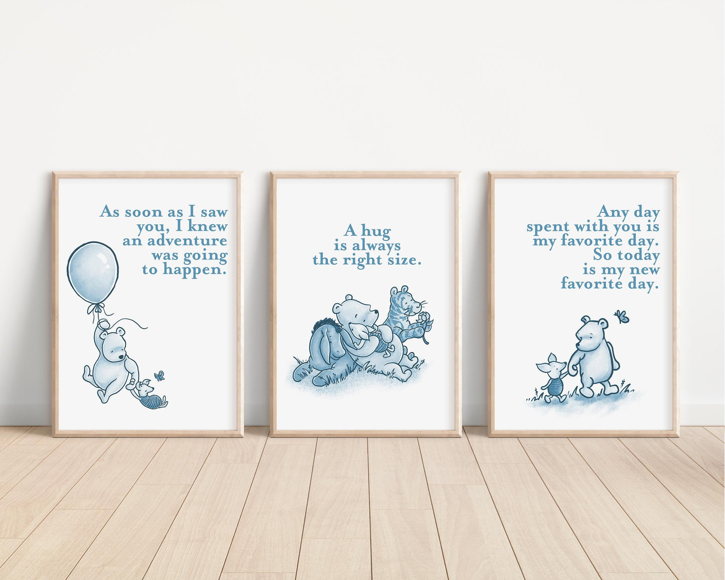 Set of 3 Classic Winnie-the-Pooh Nursery Art Prints, Blue