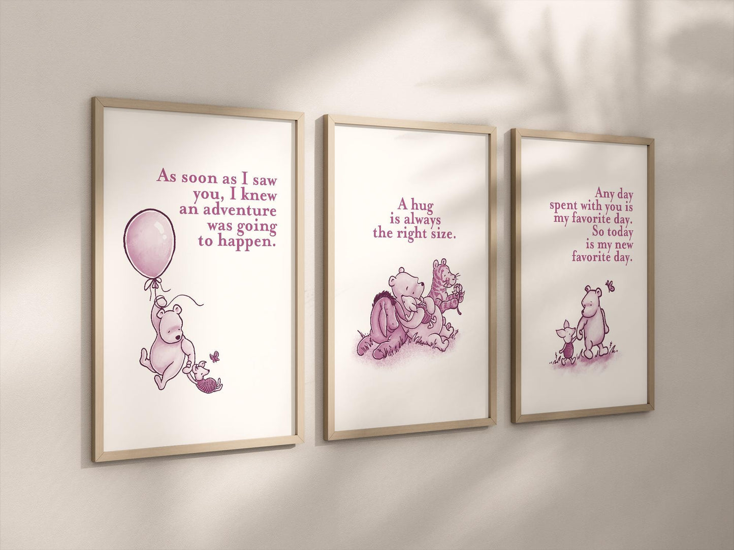 Set of 3 Classic Winnie-the-Pooh Nursery Art Prints, Pink