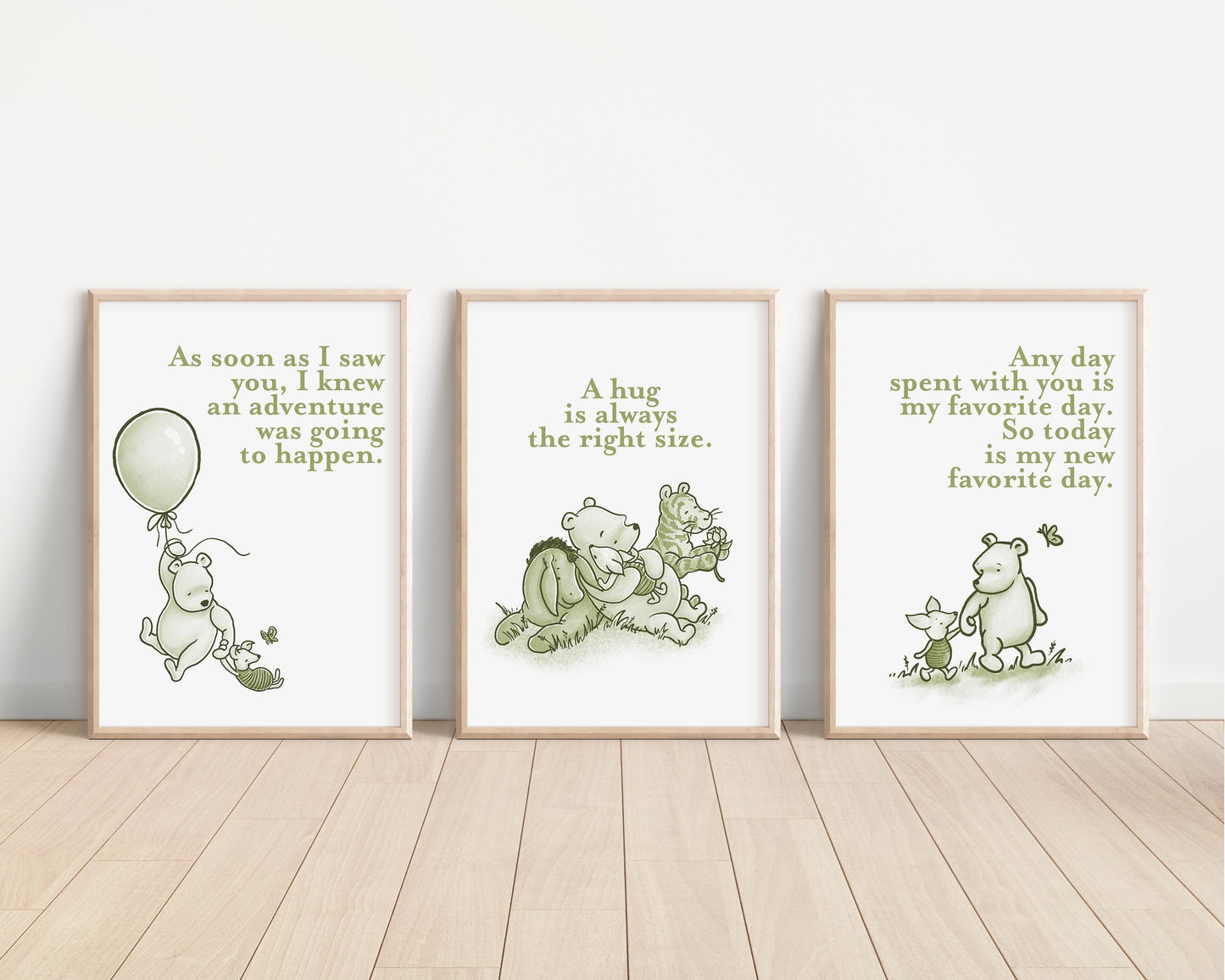 Set of 3 Classic Winnie-the-Pooh Nursery Art Prints, Green