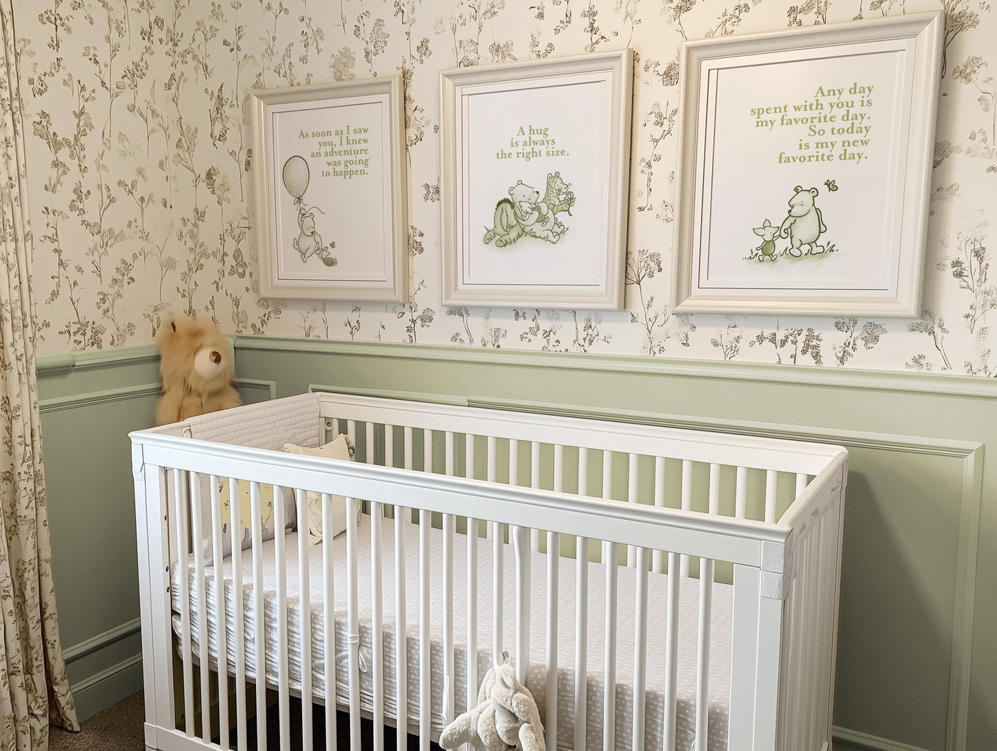 Set of 3 Classic Winnie-the-Pooh Nursery Art Prints, Green