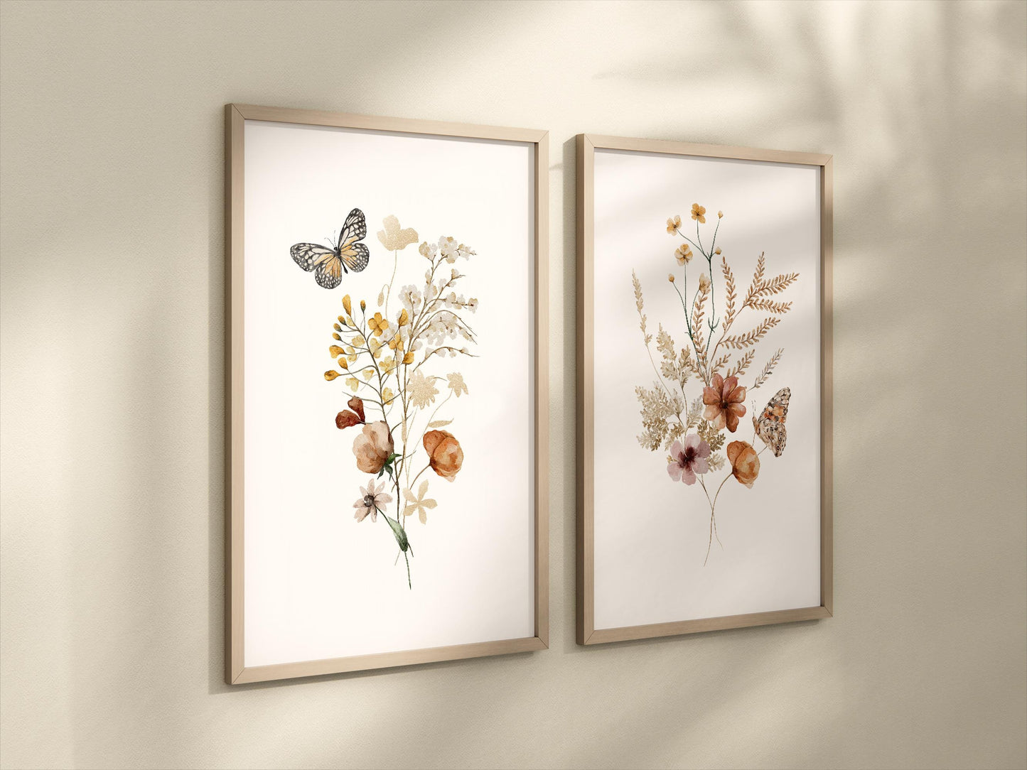 Set of 2 Wildflower Floral Art Prints with Butterflies