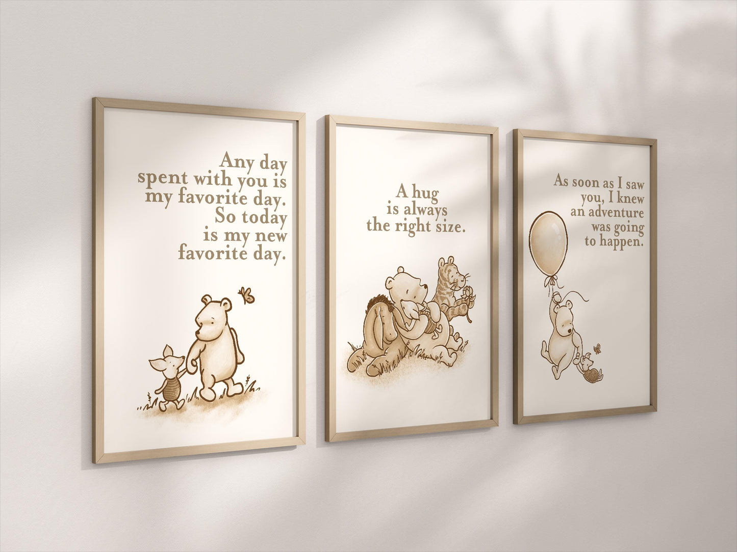 Set of 3 Classic Winnie-the-Pooh Nursery Art Prints, Gender Neutral