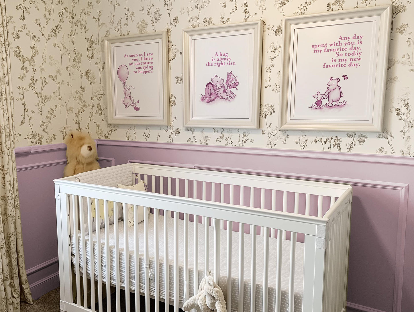 Set of 3 Classic Winnie-the-Pooh Nursery Art Prints, Pink