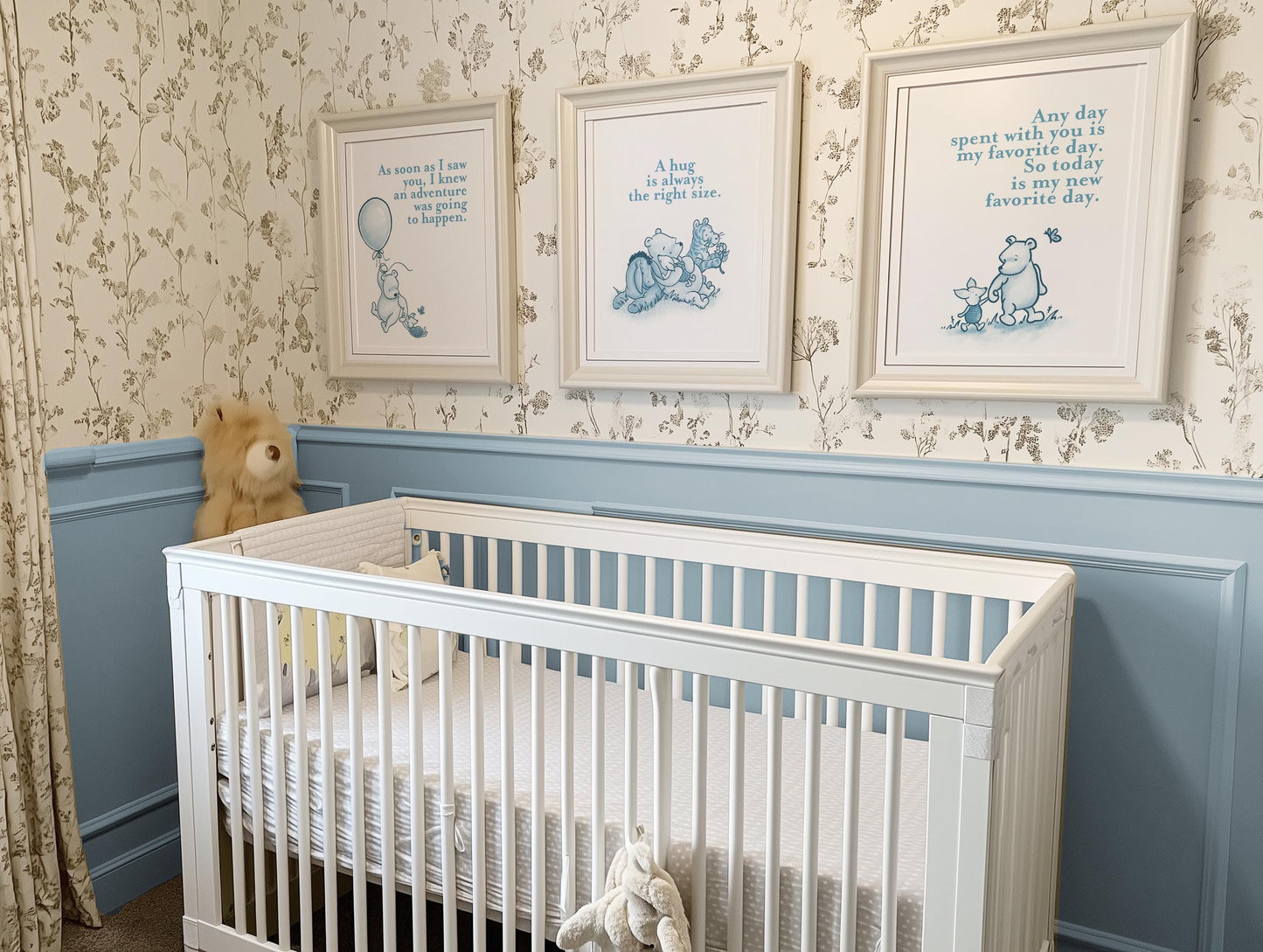 Set of 3 Classic Winnie-the-Pooh Nursery Art Prints, Blue