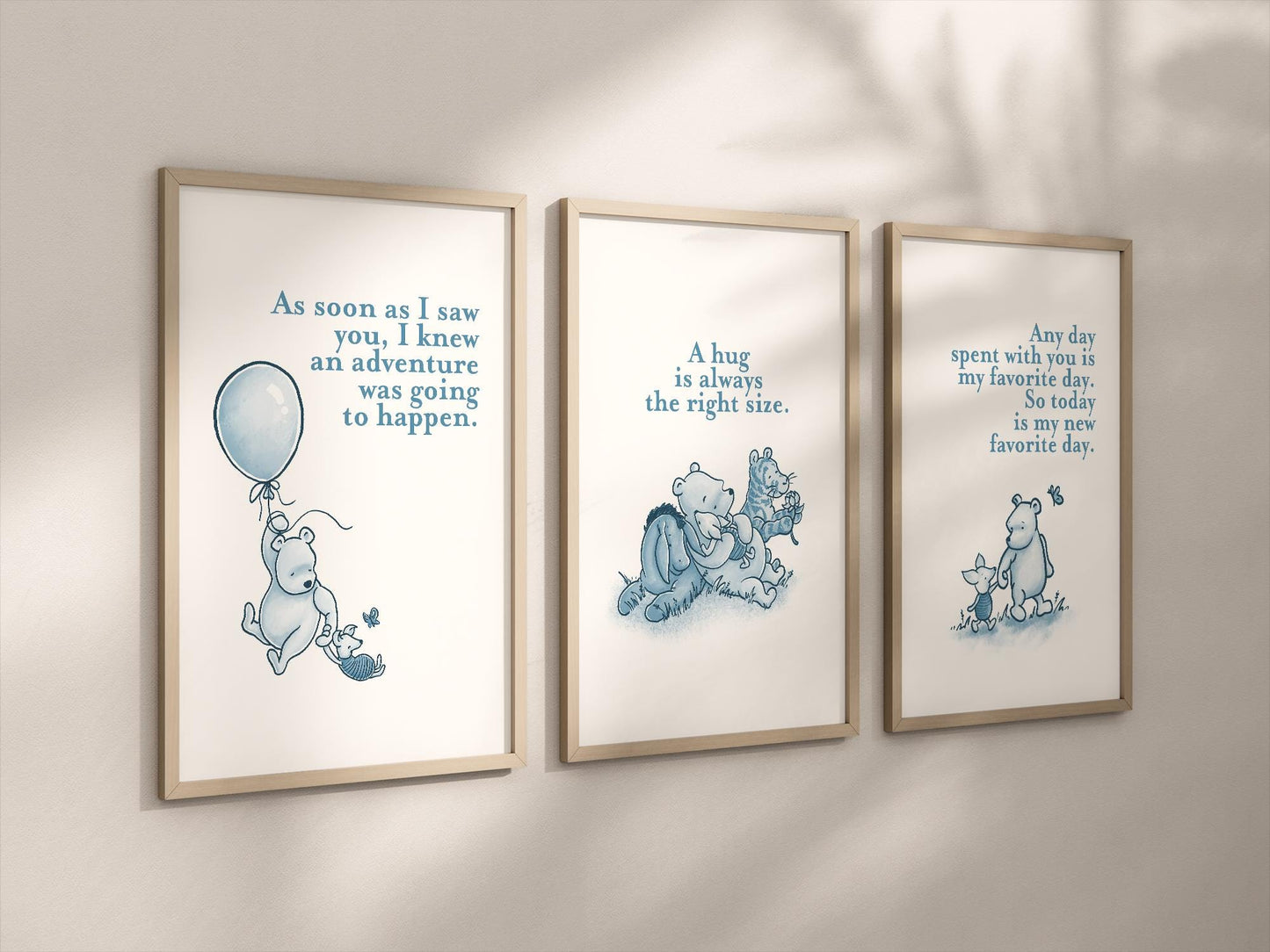 Set of 3 Classic Winnie-the-Pooh Nursery Art Prints, Blue