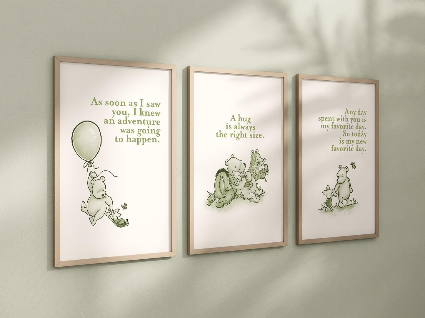 Set of 3 Classic Winnie-the-Pooh Nursery Art Prints, Green