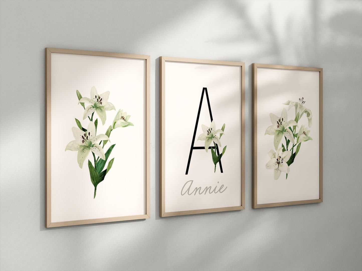 Personalized Set of White Lily Flower Art Prints, Wall Art, Bloom Bouquet, Nursery Decor, Play Room, Baby Room Ideas