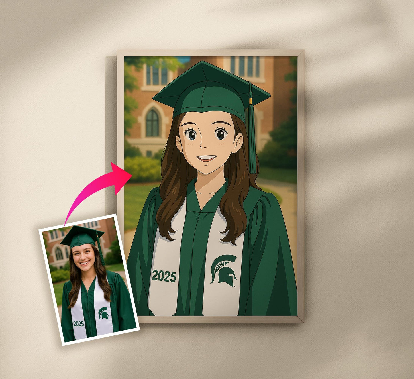 Custom Graduation Anime Portrait, Ghibli Style, Grad Printed Gift