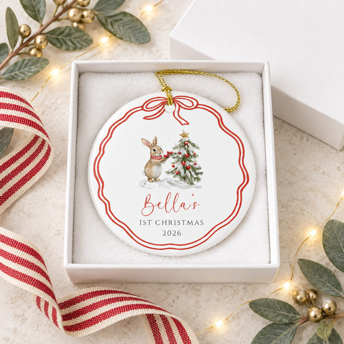 Bunny Personalized First Christmas Ornament