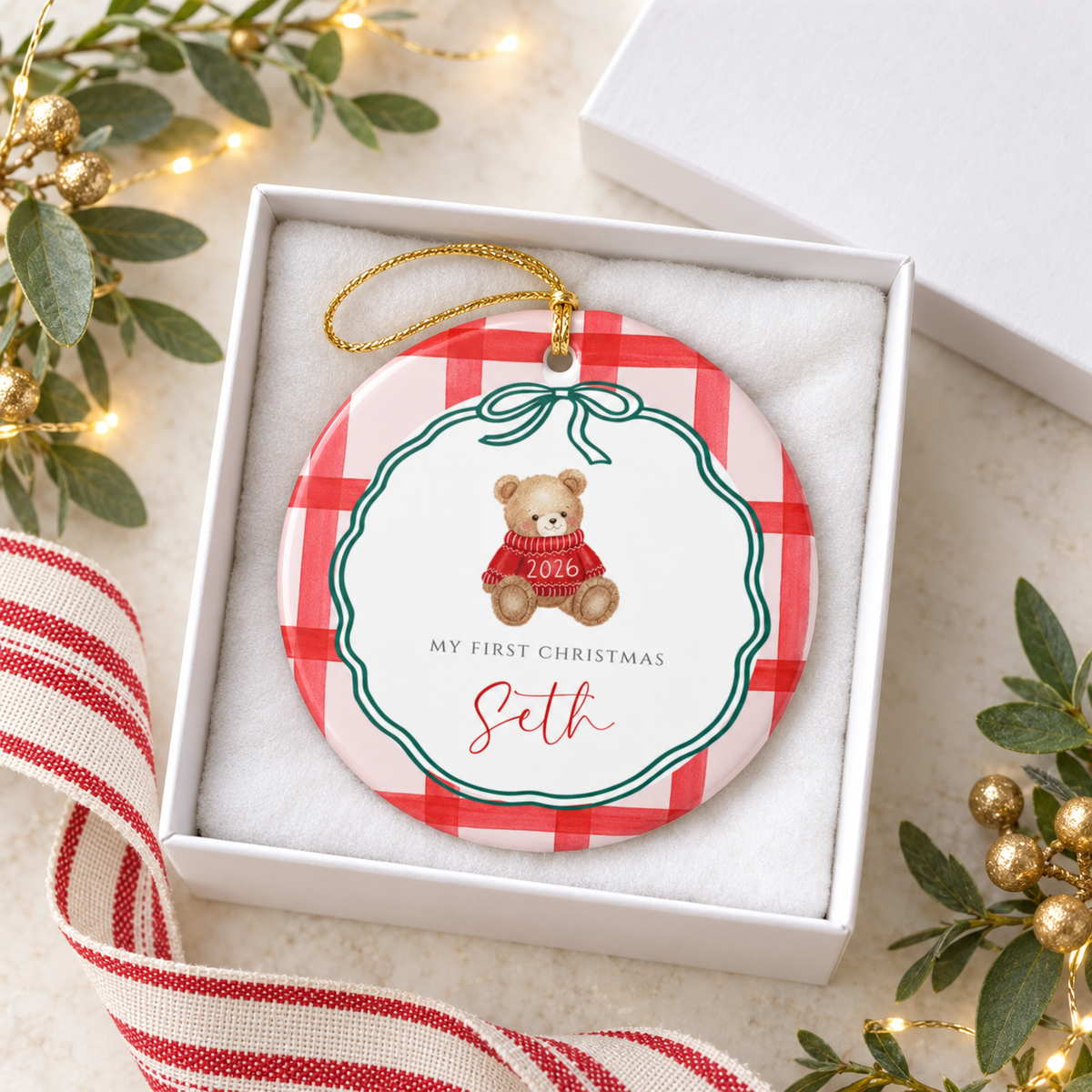 Personalized First Christmas Ornament Vintage Bear