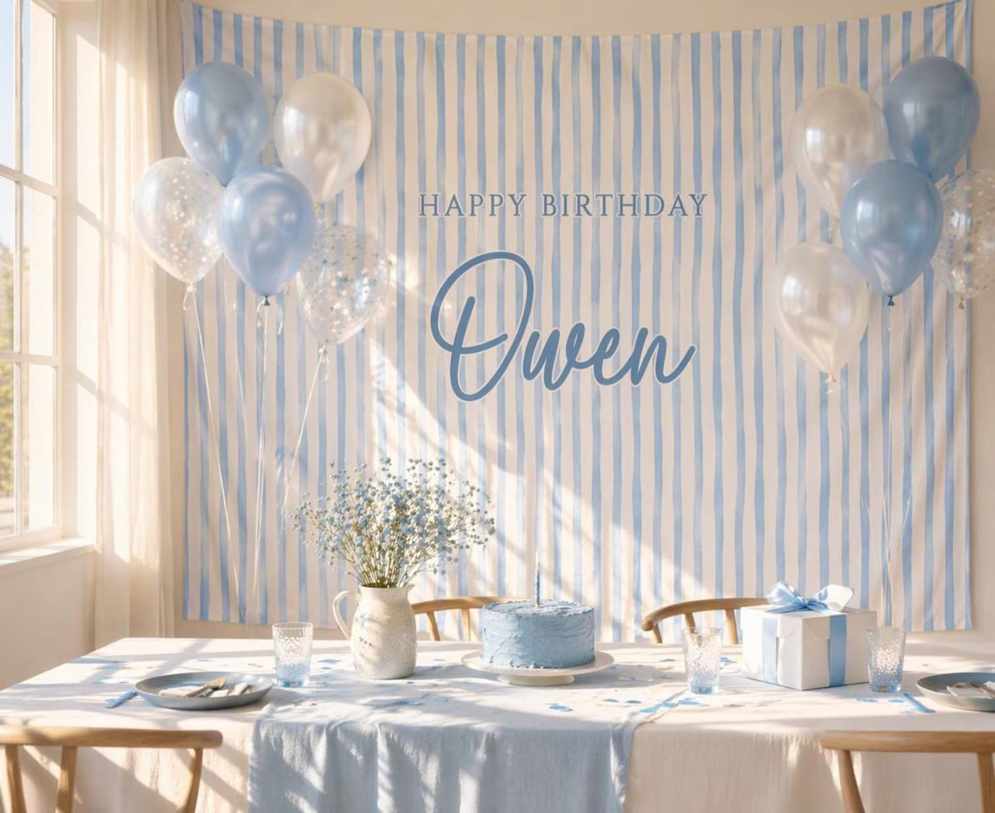 Blue Striped Birthday Backdrop