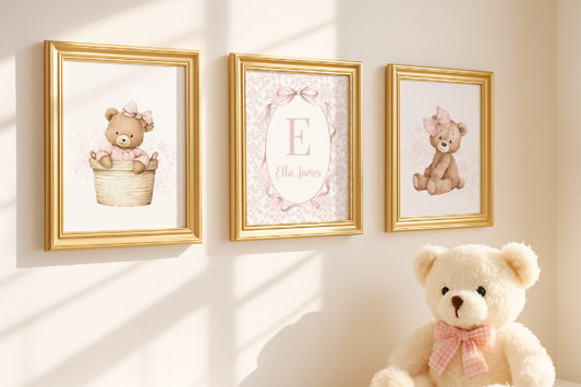 Personalized Set of 3 Coquette Bear Prints