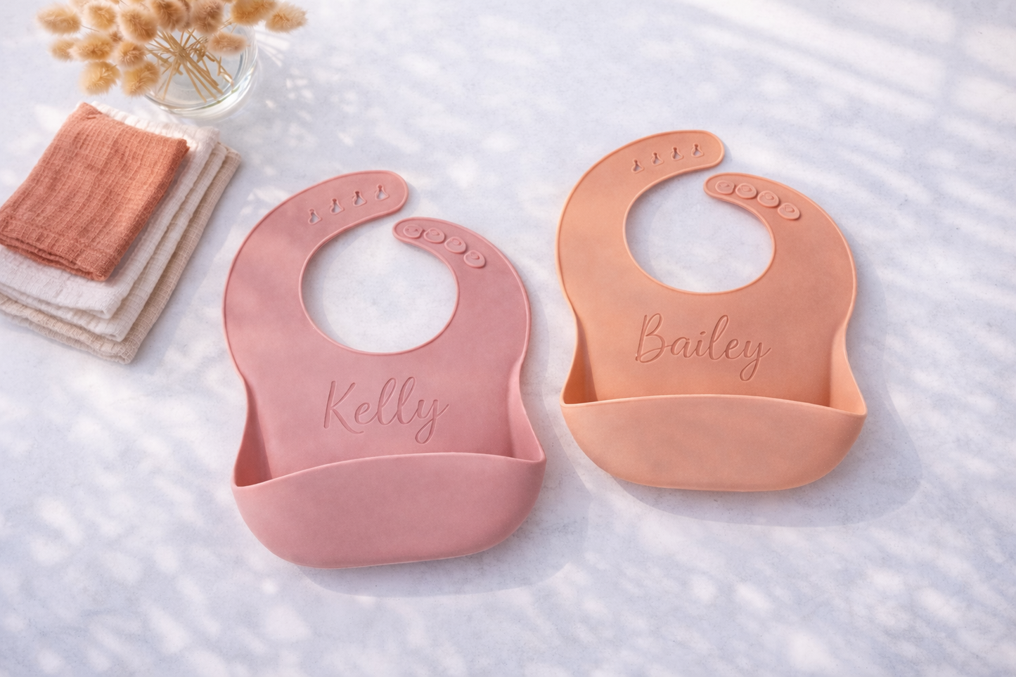 Personalized Silicone Baby Bib Set of Two