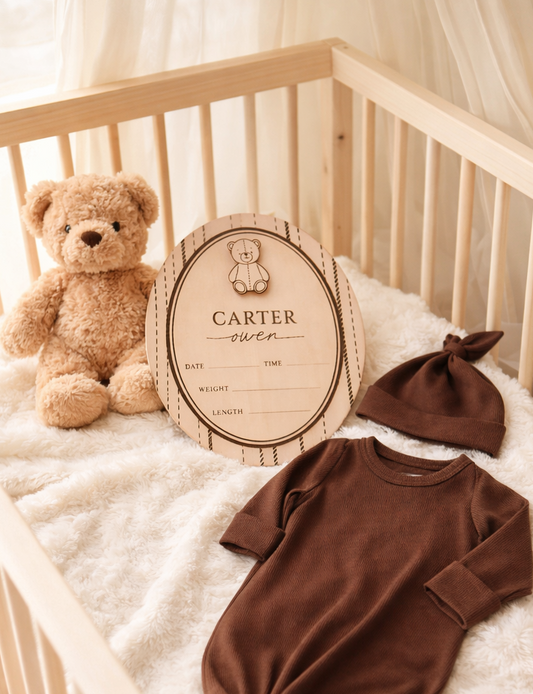 Teddy Bear Personalized Baby Birthstat Sign
