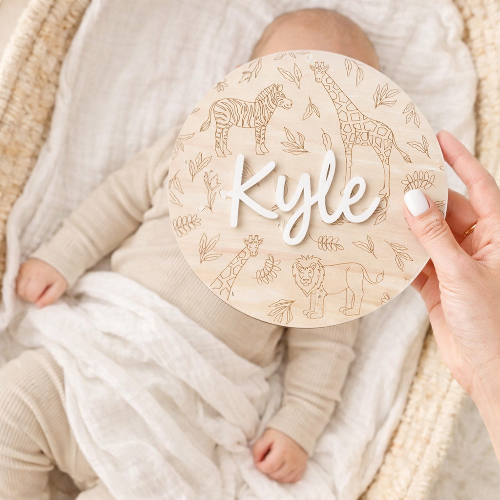Safari Animal Personalized Baby Birth Name Sign