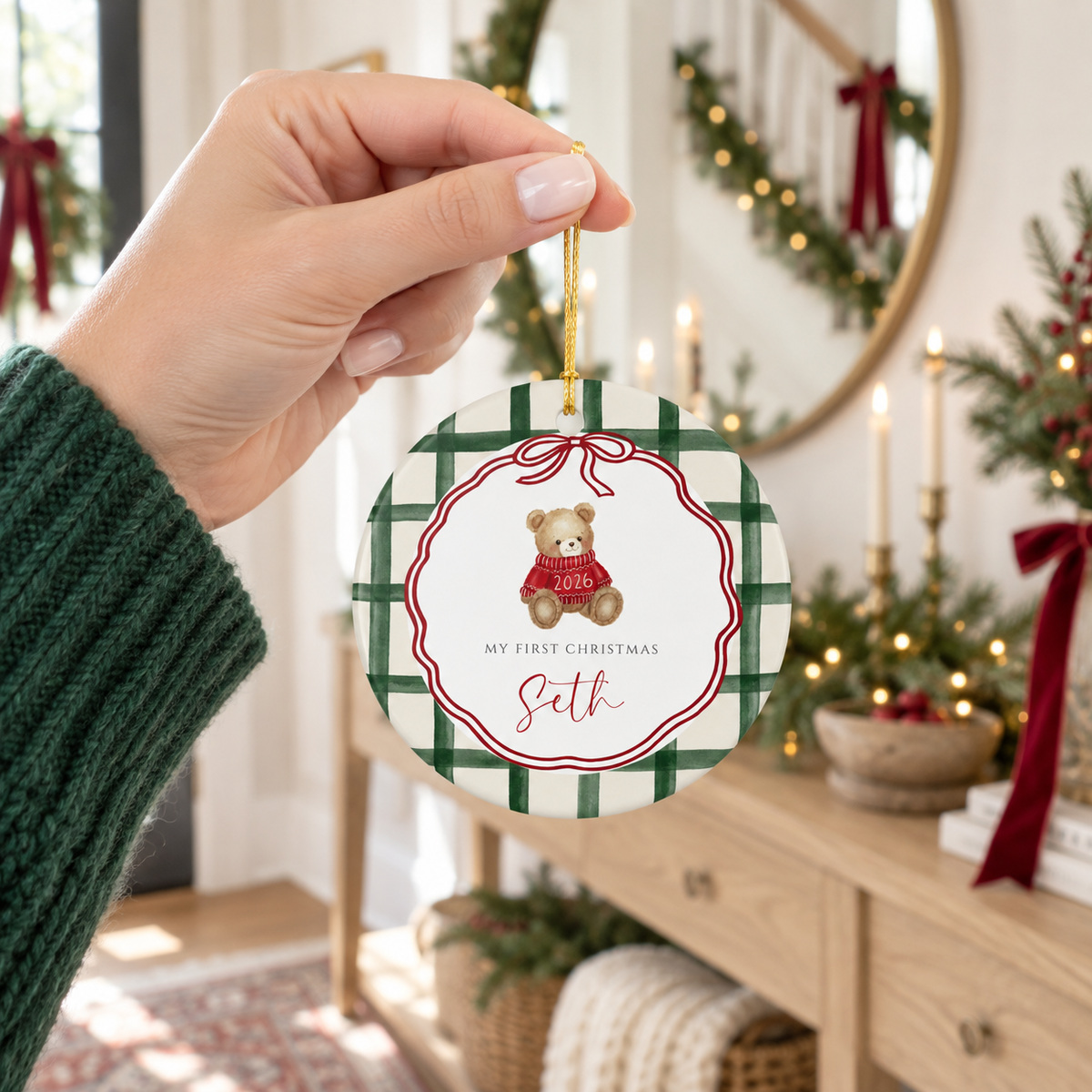 Personalized First Christmas Ornament Vintage Bear