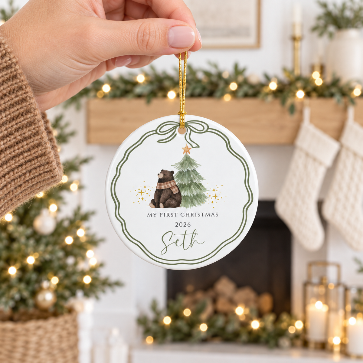 Personalized First Christmas Ornament Woodland Bear