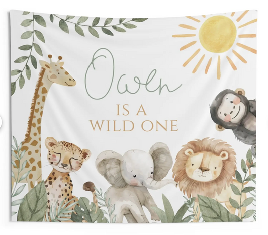 Wild One Safari First Birthday Backdrop