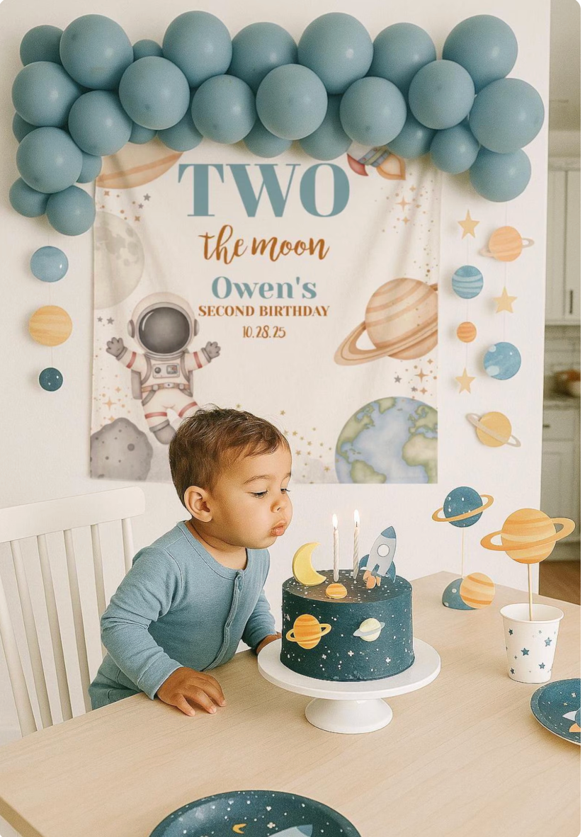Space Second Birthday Backdrop