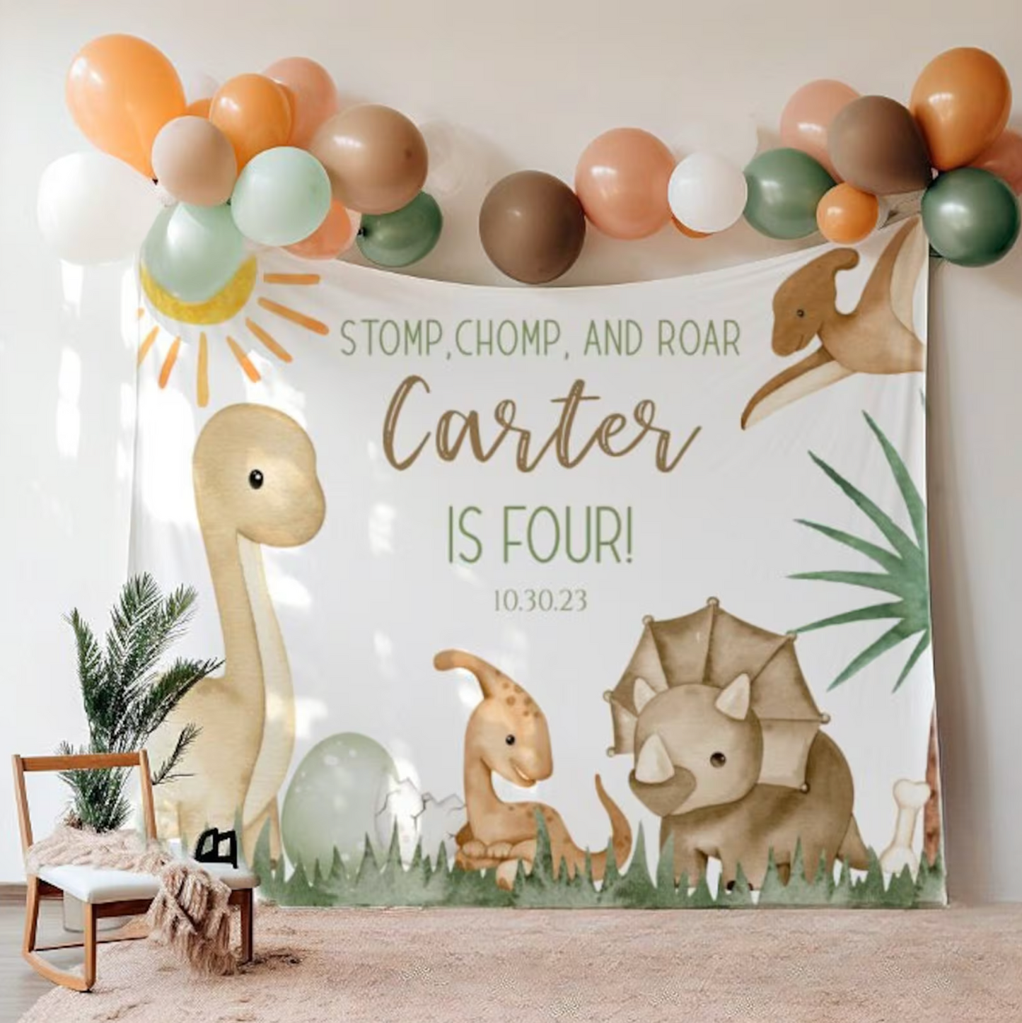 Dinosaur First Birthday Backdrop