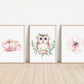 Owl Pink Floral Set of 3 Nursery Art Prints, Girl Nursery Wall Art, Owl Nursery Decor, Play Room, Girl Baby Room Ideas, Kids room, 012