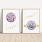 Purple Planet Set of 2 Nursery Art Prints, Wall Art, Galaxy Nursery Decor, Play Room, Girl space Baby Room Ideas, 011