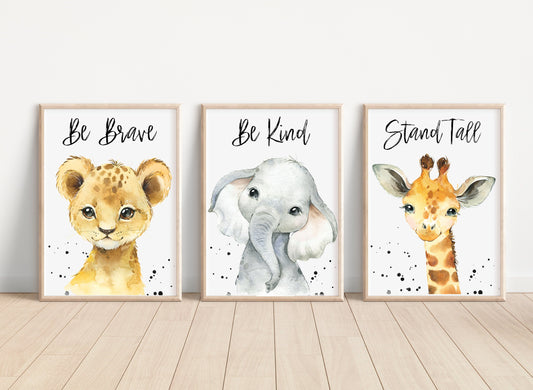 Safari Animal Set of 3 Nursery Art Prints, Boy Nursery Wall Art, Wild Nursery Decor, Play Room, Boy Baby Room Ideas, quote,