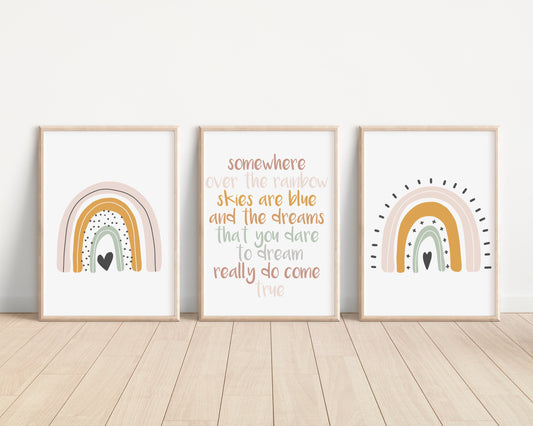 Boho Rainbow Set of 3 Nursery Art Prints, Girl colorful Nursery Wall Art, Nursery Decor, Play Room, Baby Room Ideas,Rainbow, 009