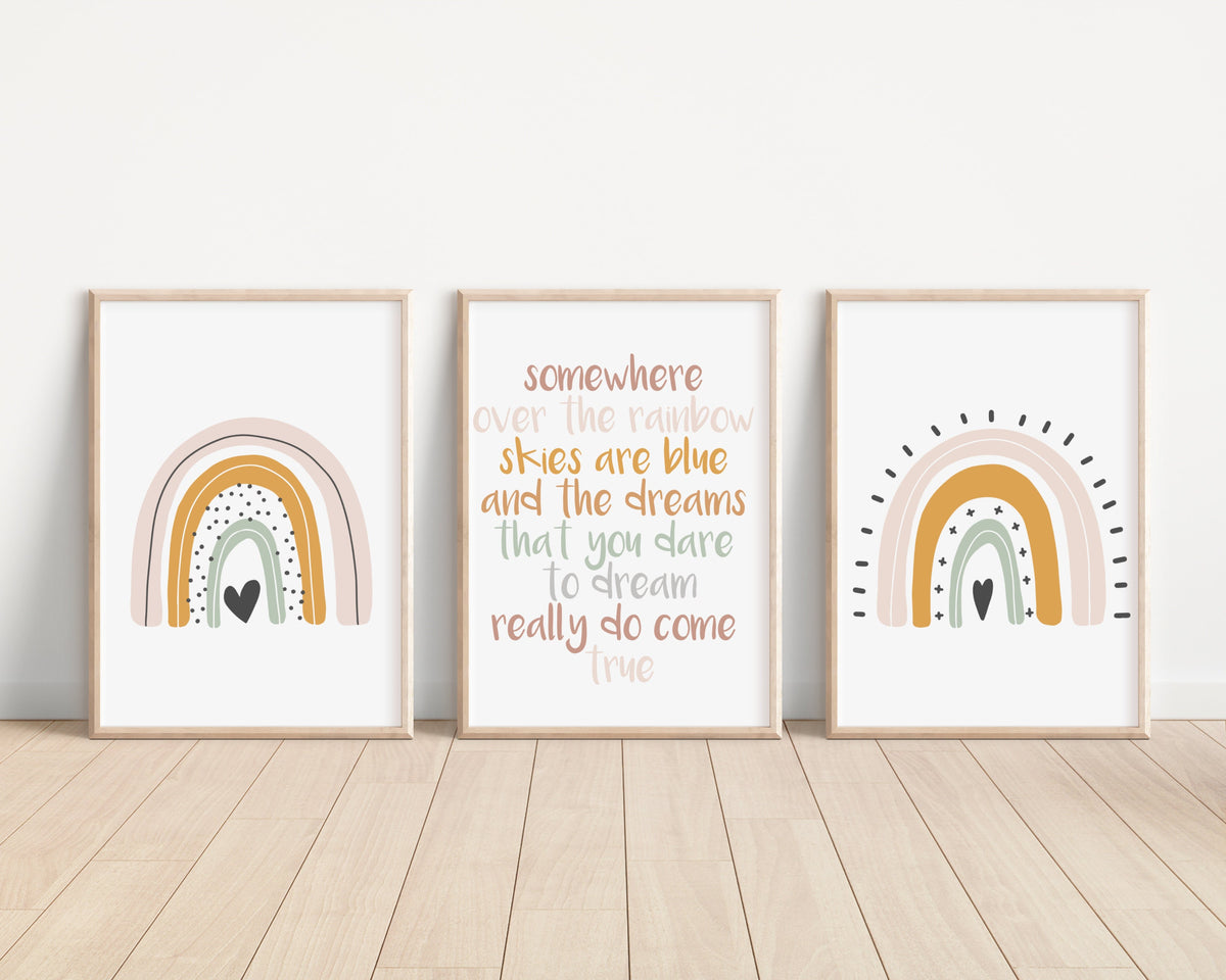 Boho Rainbow Set of 3 Nursery Art Prints, Girl colorful Nursery Wall Art, Nursery Decor, Play Room, Baby Room Ideas,Rainbow, 009
