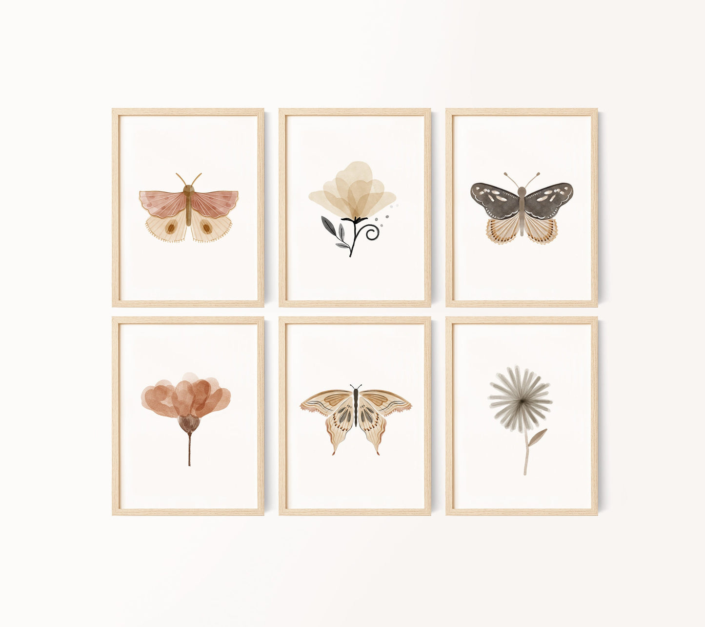 Butterfly Floral Set of 6 Nursery Art Prints, Garden Nursery Wall Art, Neutral Nursery Decor, Play Room, Girl Baby Room Ideas, 030