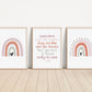 Boho Rainbow Set of 3 Nursery Art Prints, Girl colorful Nursery Wall Art, Nursery Decor, Play Room, Baby Room Ideas,Rainbow, Pink
