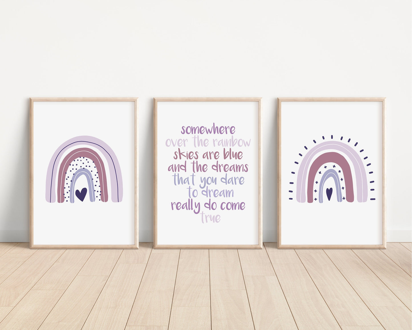 Boho Rainbow Set of 3 Nursery Art Prints, Girl Purple Nursery Wall Art, Nursery Decor, Play Room, Baby Room Ideas,Rainbow, Lavender