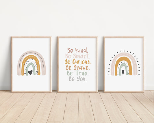 Boho Rainbow Set of 3 Nursery Art Prints, Girl Room colorful Nursery Wall Art, Affirmations, Decor, Play Room, Baby Room,Rainbow, 026