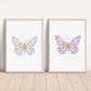 Purple Butterflies Set of 2 Nursery Art Prints,  Butterfly Wall Art, Glitter Nursery Decor, Play Room, Girl Baby Room Ideas, 032