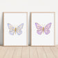 Purple Butterflies Set of 2 Nursery Art Prints,  Butterfly Wall Art, Glitter Nursery Decor, Play Room, Girl Baby Room Ideas, 032