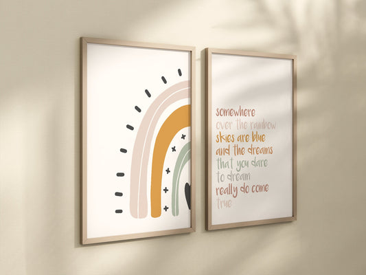 Boho Rainbow Set of 2 Nursery Prints, Over the Rainbow, Boho Nursery Wall Art, Colorful Artwork, Nursery Artwork, Boho Nursery Artwork 027