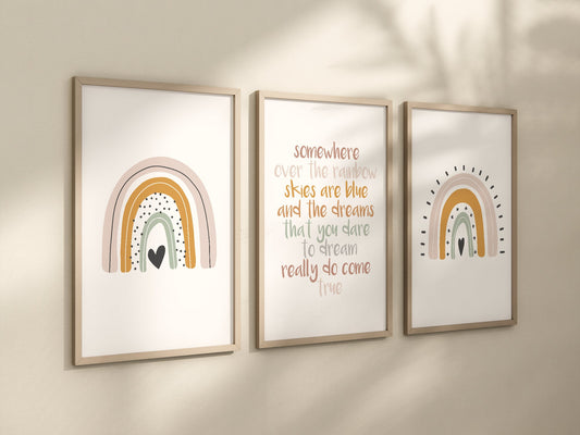 Boho Rainbow Set of 3 Nursery Art Prints, Girl colorful Nursery Wall Art, Nursery Decor, Play Room, Baby Room Ideas,Rainbow, 009