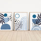 Set of 3 Boho Abstract Wall Navy Blue Art Prints, Greenery Boho Wall Decor Set of 3 Art Prints, Minimalist Wall Art, 052