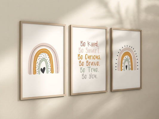 Boho Rainbow Set of 3 Nursery Art Prints, Girl Room colorful Nursery Wall Art, Affirmations, Decor, Play Room, Baby Room,Rainbow, 026