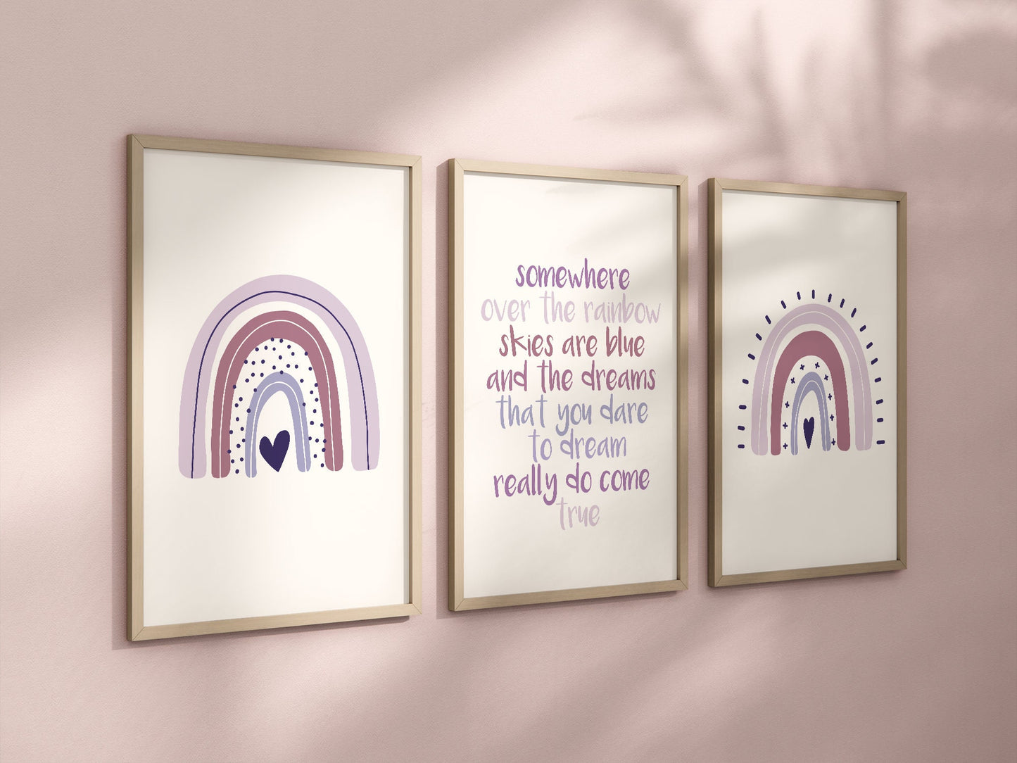 Boho Rainbow Set of 3 Nursery Art Prints, Girl Purple Nursery Wall Art, Nursery Decor, Play Room, Baby Room Ideas,Rainbow, Lavender
