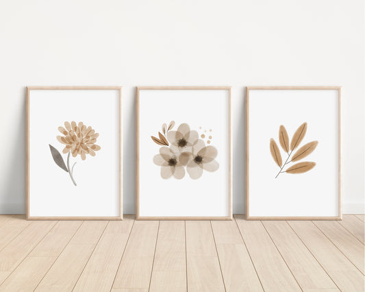 Boho Floral Set of 3 Nursery Art Prints, Floral Living Room Wall Art, Neutral Nursery Decor, Play Room, Living Room Decor Ideas,044