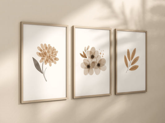 Boho Floral Set of 3 Nursery Art Prints, Floral Living Room Wall Art, Neutral Nursery Decor, Play Room, Living Room Decor Ideas,044