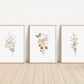 Set of 3 Boho Butterfly and Wildflowers Floral Art Prints