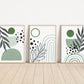 Set of 3 Boho Abstract Wall Sage Green Art Prints, Emerald Green, Greenery Boho Wall Decor Set of 3 Art Prints, Minimalist Wall Art