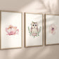 Owl Pink Floral Set of 3 Nursery Art Prints, Girl Nursery Wall Art, Owl Nursery Decor, Play Room, Girl Baby Room Ideas, Kids room, 012