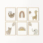 Boho Animal Set of 6 Nursery Art Prints, Bohemian Nursery Wall Art, Neutral Nursery Decor, Earthy Tone, Play Room, Girl Baby Room Ideas, 057